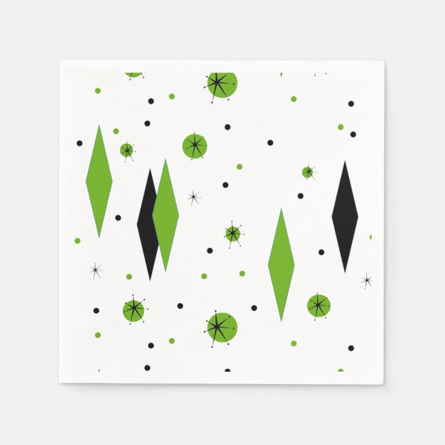 Retro Green Diamonds & Starbursts Paper Napkins (Front)