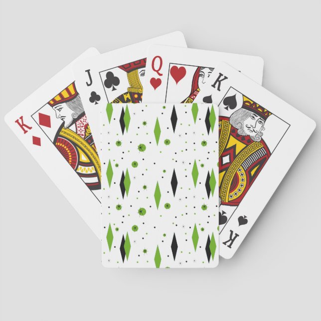 Retro Green Diamonds & Starbursts Playing Cards (Back)