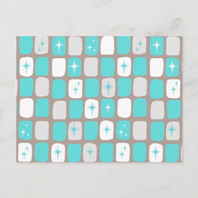 Retro Green Diamonds & Starbursts Postcard (Front)