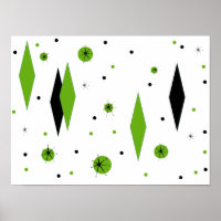 Retro Green Diamonds & Starbursts Poster