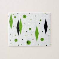 Retro Green Diamonds & Starbursts Puzzle