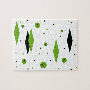 Retro Green Diamonds & Starbursts Puzzle