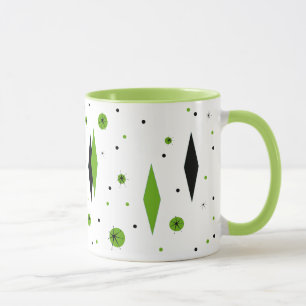 Retro Green Diamonds & Starbursts Ringer Mug