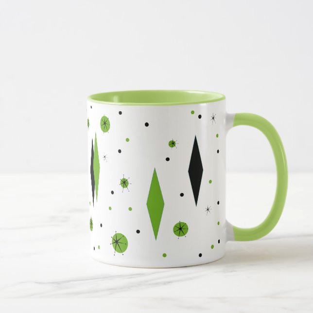 Retro Green Diamonds & Starbursts Ringer Mug (Right)
