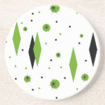 Retro Green Diamonds & Starbursts Sandstone Puzzle Coaster<br><div class="desc">This customisable Retro Green Diamonds and Starbursts Sandstone Coaster is a new take on a vintage style. It features kitschy, black starbursts on green polka dots, surrounding geometric, green and black diamond shapes. Customise the background colour on this mid century modern product if you're feeling daring, or leave it white...</div>