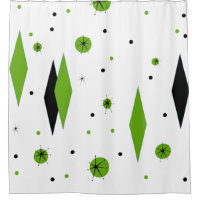 Retro Green Diamonds & Starbursts Shower Curtain