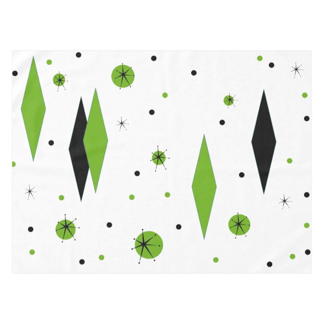 Retro Green Diamonds & Starbursts Tablecloth (Front (Horizontal))