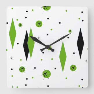 Retro Green Diamonds & Starbursts Wall Clock