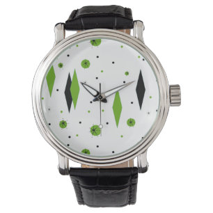Retro Green Diamonds & Starbursts Watch