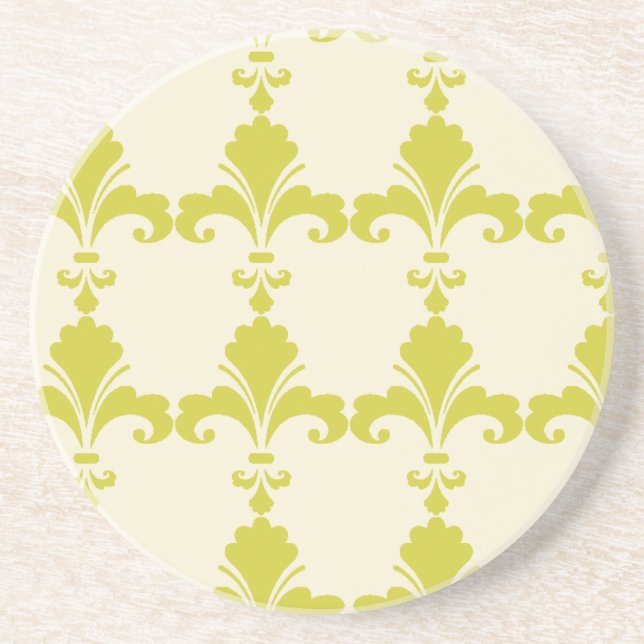 Retro Green Fleur-De-Lis Pattern Coaster (Front)