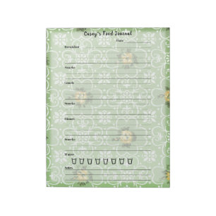 Retro Green Floral Food Journal Trendy Meal Diary Notepad