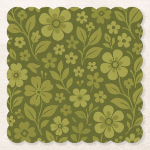 Retro Green Floral Paper Coasters – More Shapes