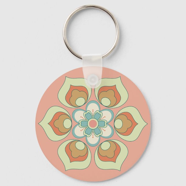 retro green floral pattern key ring (Front)