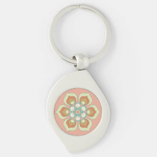 retro green floral pattern key ring