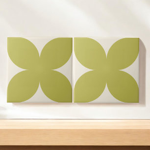 Retro Green Floral Petal Mid Century Modern Style Ceramic Tile