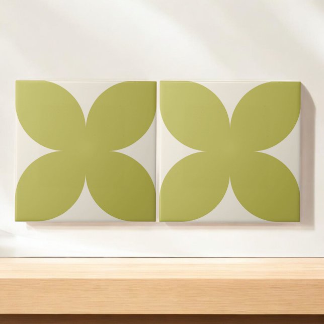 Retro Green Floral Petal Mid Century Modern Style Ceramic Tile (Creator Uploaded)