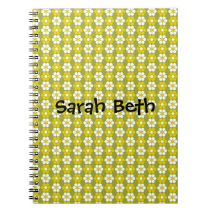 Retro Green Flower Pattern Personalised Notebook