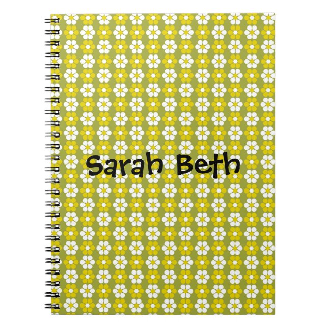 Retro Green Flower Pattern Personalised Notebook (Front)