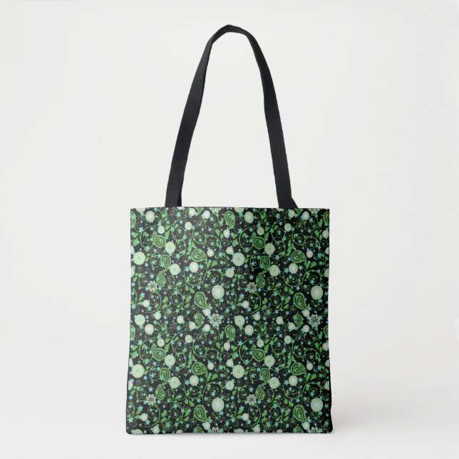 Retro green flowering plants pattern.b Black BG Tote Bag (Front)