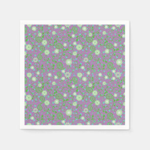 Retro green flowering plants pattern.b L Purple BG Napkin