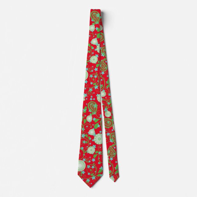 Retro green flowering plants pattern.b Red BG Tie (Front)