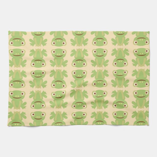 Retro Green Frog Pattern Tea Towel (Horizontal)