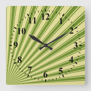Retro Green Funky Sun Rays Background Square Wall Clock