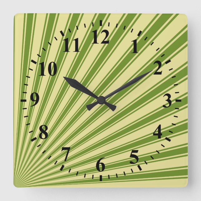 Retro Green Funky Sun Rays Background Square Wall Clock (Front)