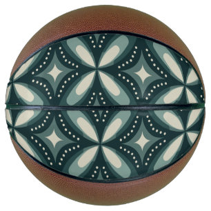 Retro Green Geometric Pattern Basketball