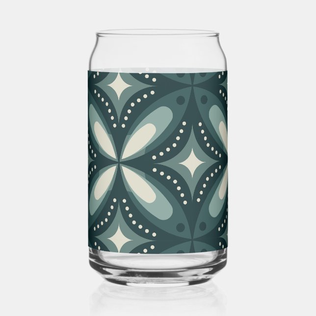 Retro Green Geometric Pattern Can Glass (Front)