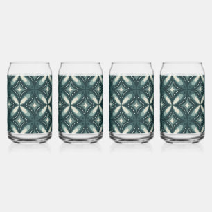 Retro Green Geometric Pattern Can Glass