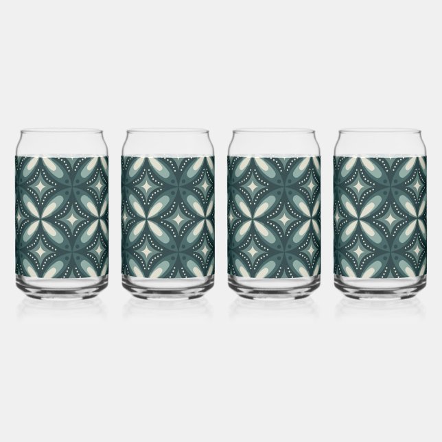Retro Green Geometric Pattern Can Glass (Front)