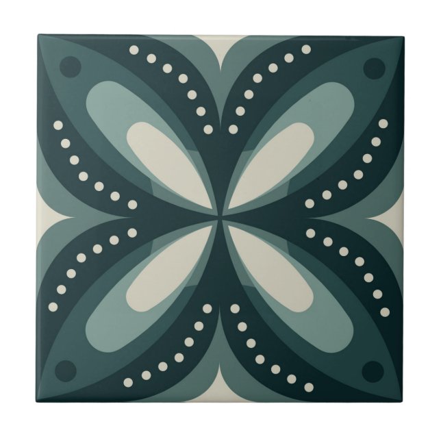 Retro Green Geometric Pattern Ceramic Tile (Front)