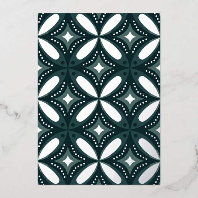 Retro Green Geometric Pattern Foil Holiday Card (Front)