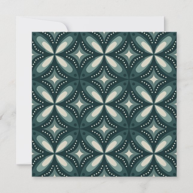 Retro Green Geometric Pattern Holiday Card (Front)