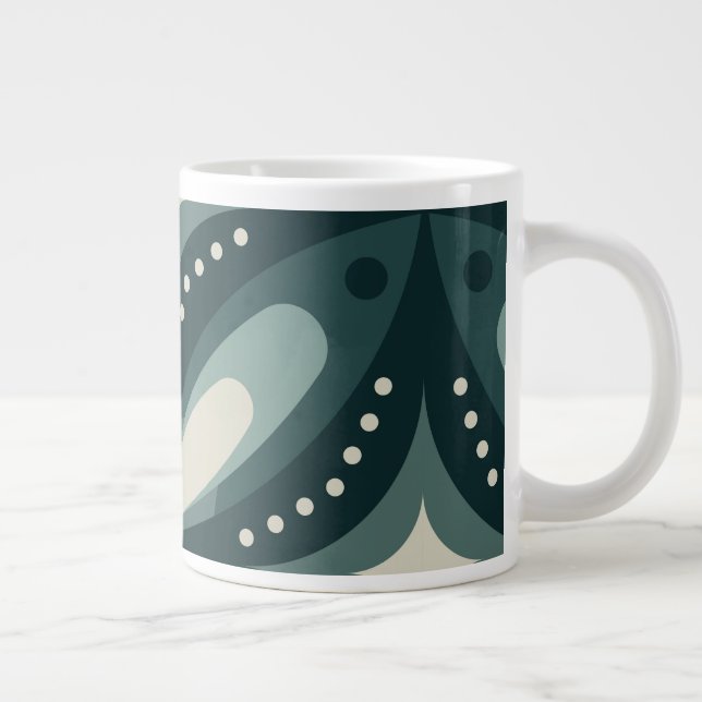 Retro Green Geometric Pattern Large Coffee Mug (Right)