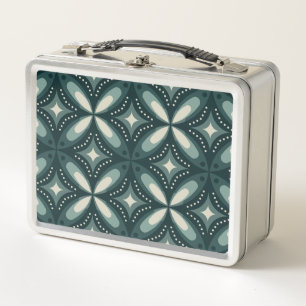 Retro Green Geometric Pattern Metal Lunch Box