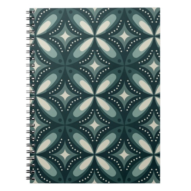 Retro Green Geometric Pattern Notebook (Front)