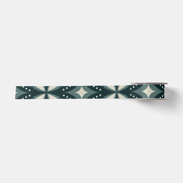 Retro Green Geometric Pattern Satin Ribbon (Front)