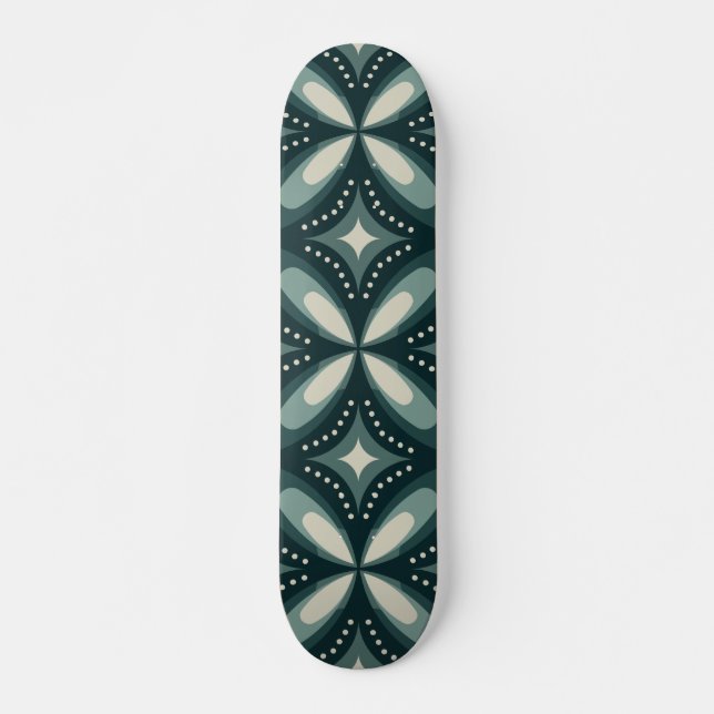 Retro Green Geometric Pattern Skateboard (Front)