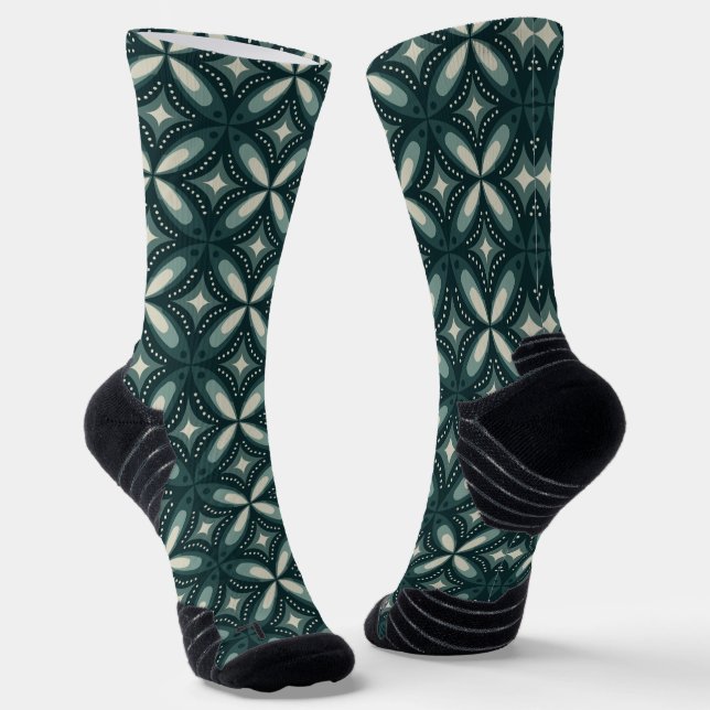 Retro Green Geometric Pattern Socks (Angled)
