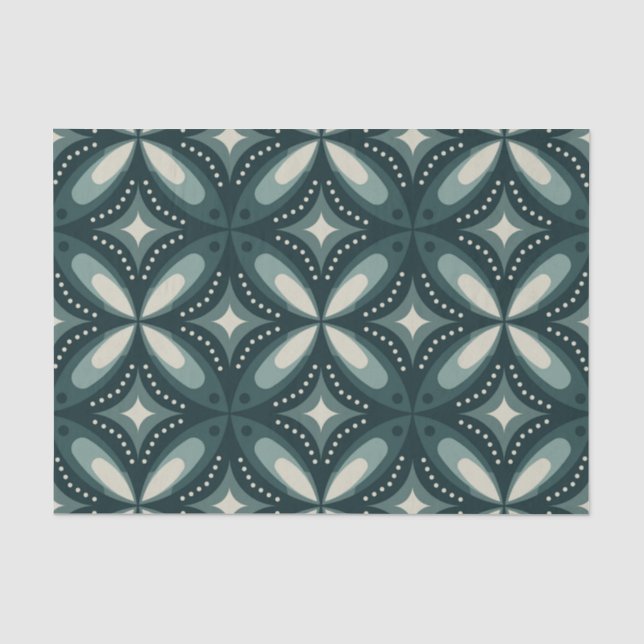 Retro Green Geometric Pattern Tissue Paper (Front)