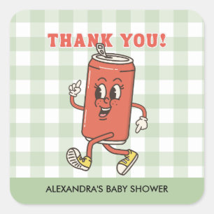 Retro Green Gingham She Is Ready To Pop Thank You Square Sticker
