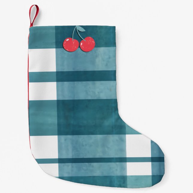 Retro green gingham small christmas stocking (Front)