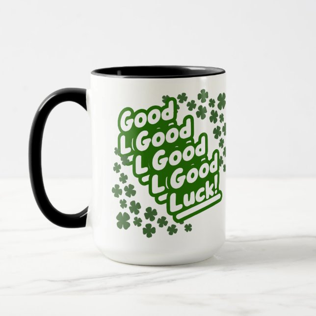 Retro Green Good Luck Clover Pattern Tote Bag Mug (Left)