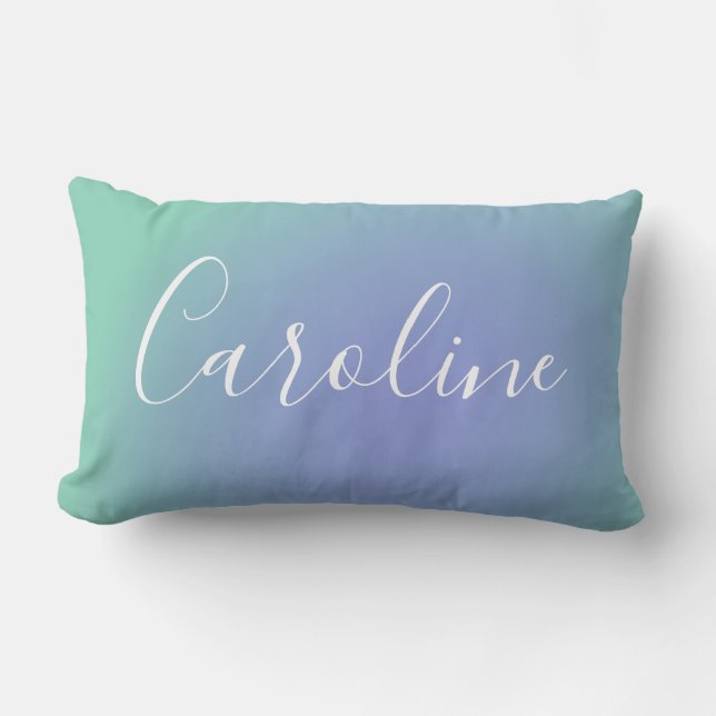 Retro Green Gradient Personalised Script Name Chic Lumbar Cushion (Front)