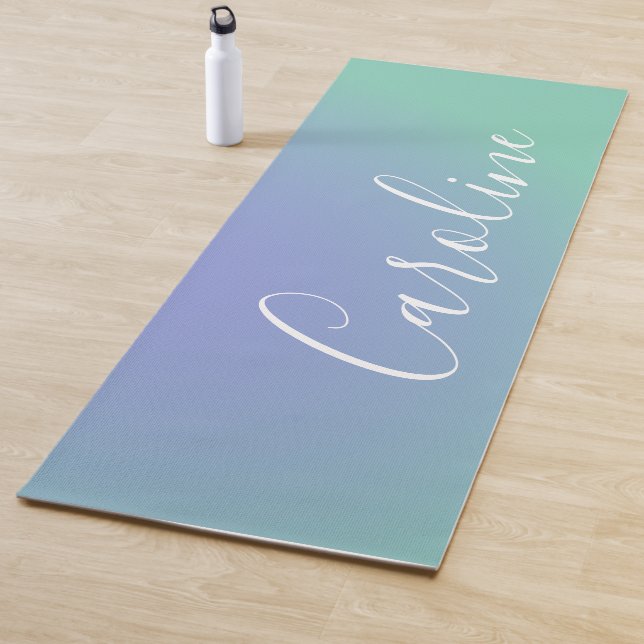 Retro Green Gradient | Personalised Script Name  Yoga Mat (In Situ)
