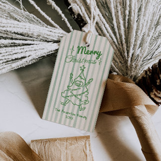 Retro Green Hand Drawn Fun Christmas Tree Vintage Gift Tags