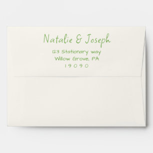 Retro Green Hand-Written Bright Fun Modern Wedding Envelope