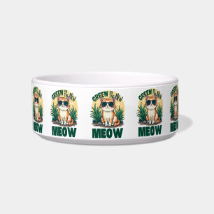 Retro "Green Is The New Meow" Cool Cat Nature Art Bowl